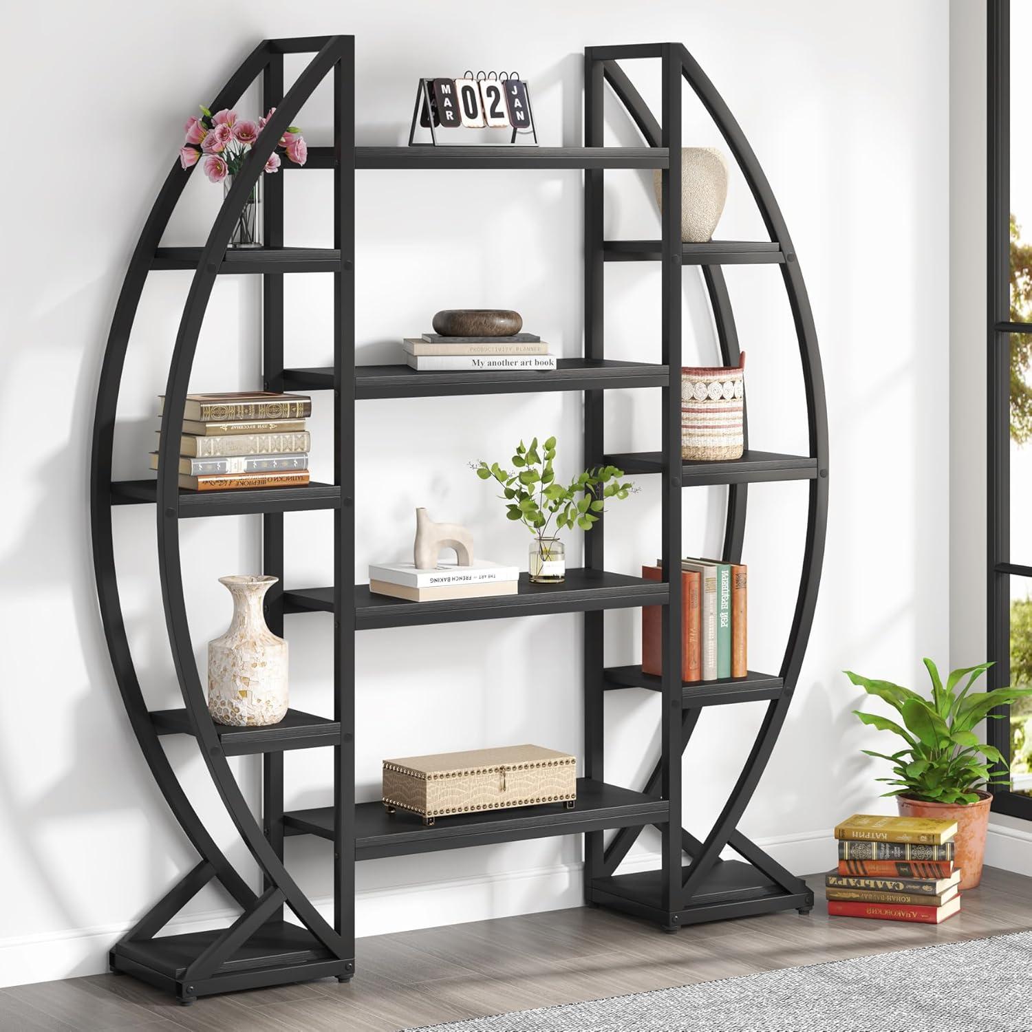 Exploring The Industrial Charm Of Tribesigns Oval Triple Wide Bookshelf