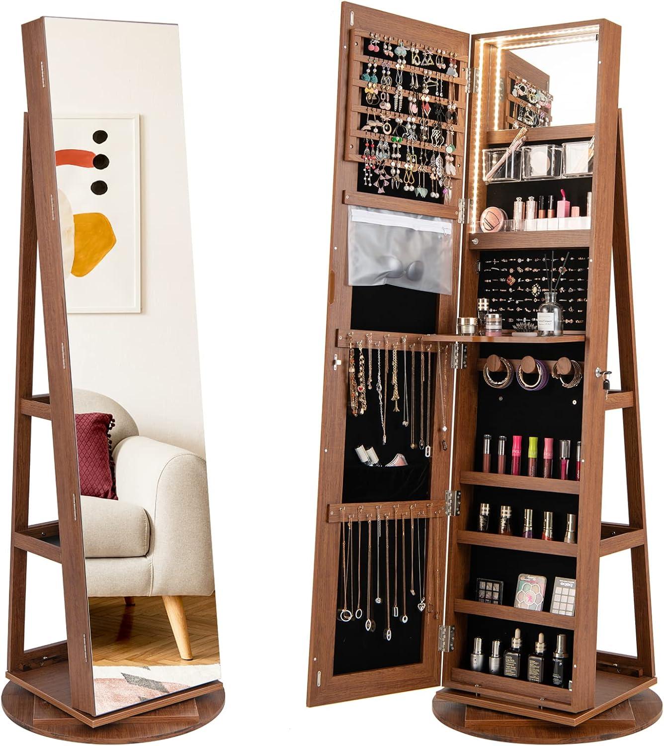 Goflame 360 Jewelry Cabinet Stylish Storage Meets Full Length Mirror Flair