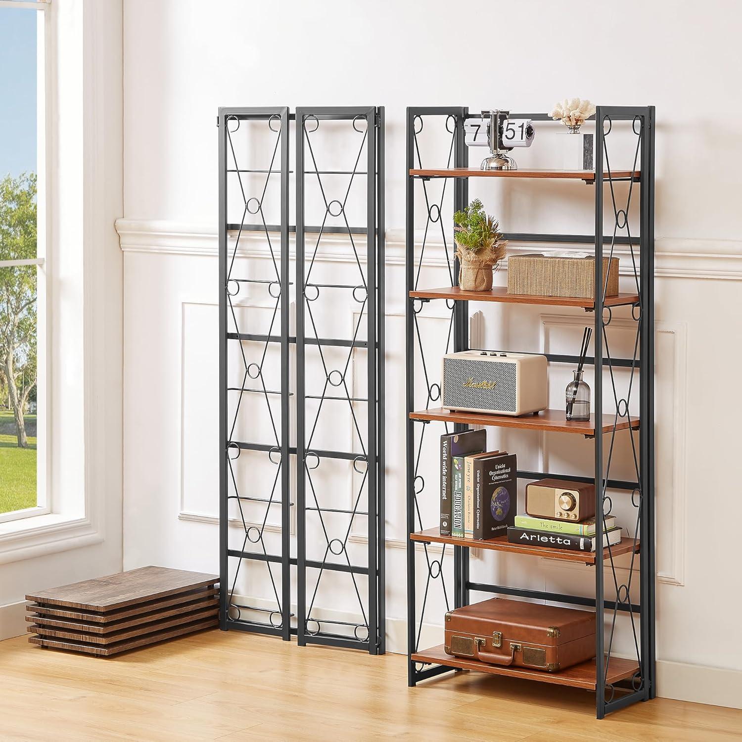 How VECELO's Foldable 5-Tier Bookshelf Transformed Our Space and storage