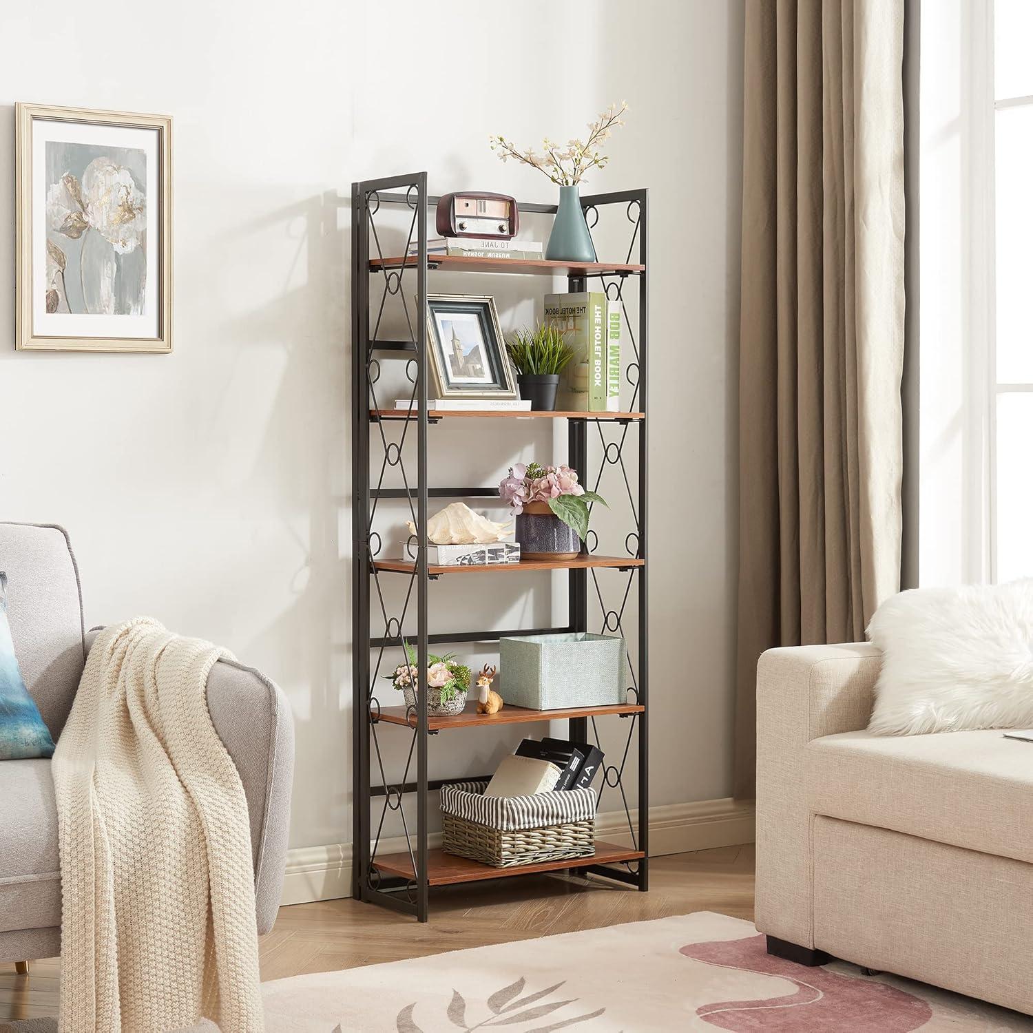 how VECELO's Foldable 5-Tier Bookshelf Transformed Our Space and Storage