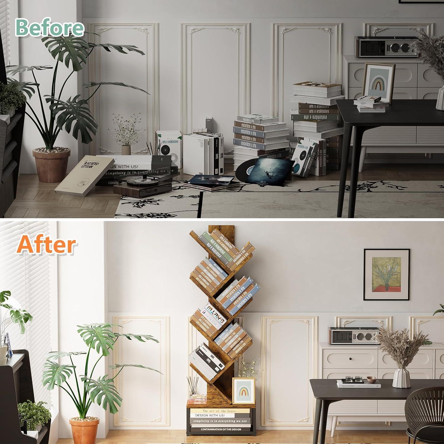 How We Transformed Our Space with EasyCom Tree's 7-Tier Bookshelf Storage