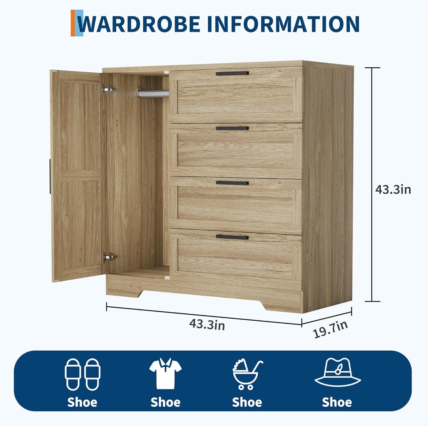 IDEALHOUSE 43.3'' H Armoire Wardrobe Closet, fits your space