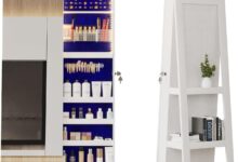 Lvsomt 360 Swivel Jewelry Cabinet Stylish Storage Meets Full Length Mirror