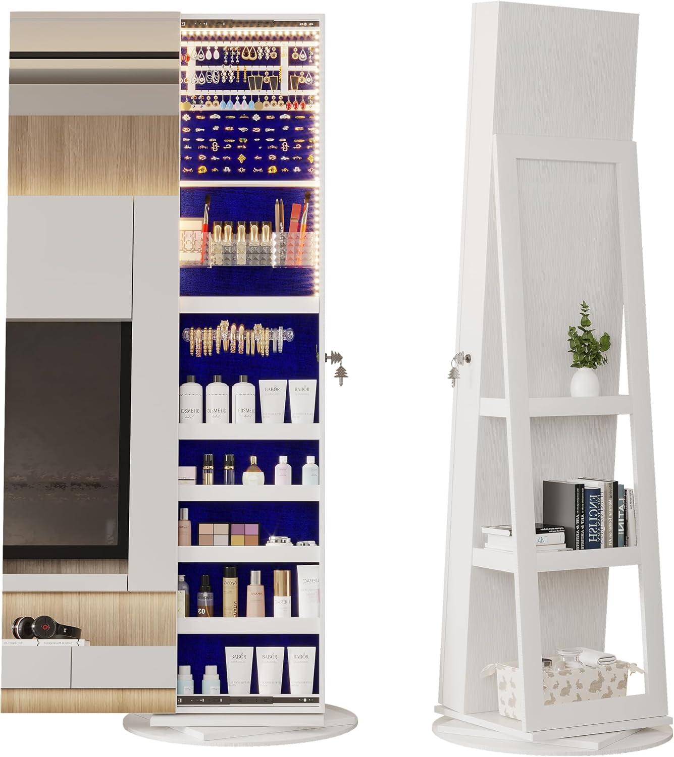 Lvsomt 360 Swivel Jewelry Cabinet Stylish Storage Meets Full Length Mirror