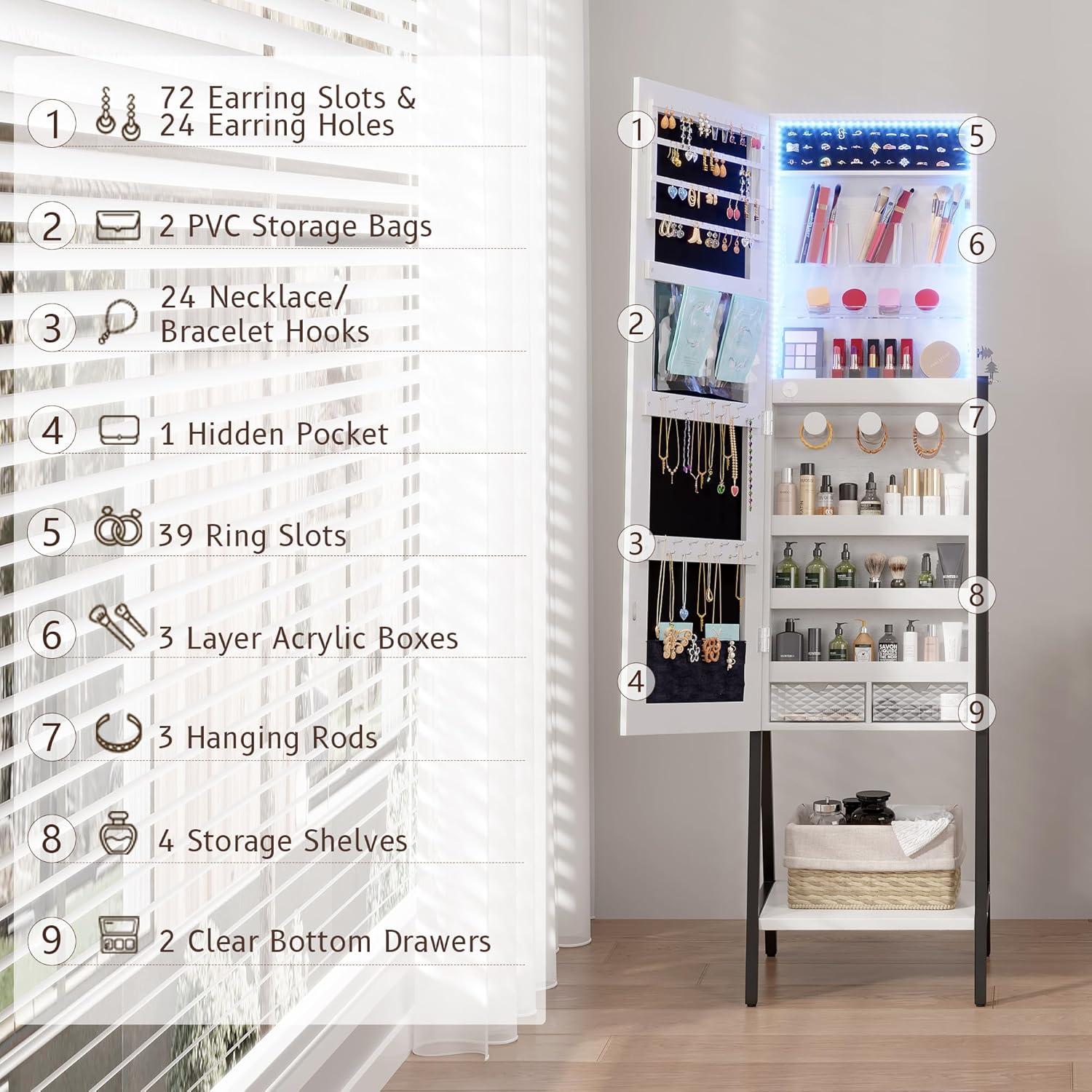 LVSOMT Jewelry Cabinet & Mirror: Stylish Storage with Mixed Reviews