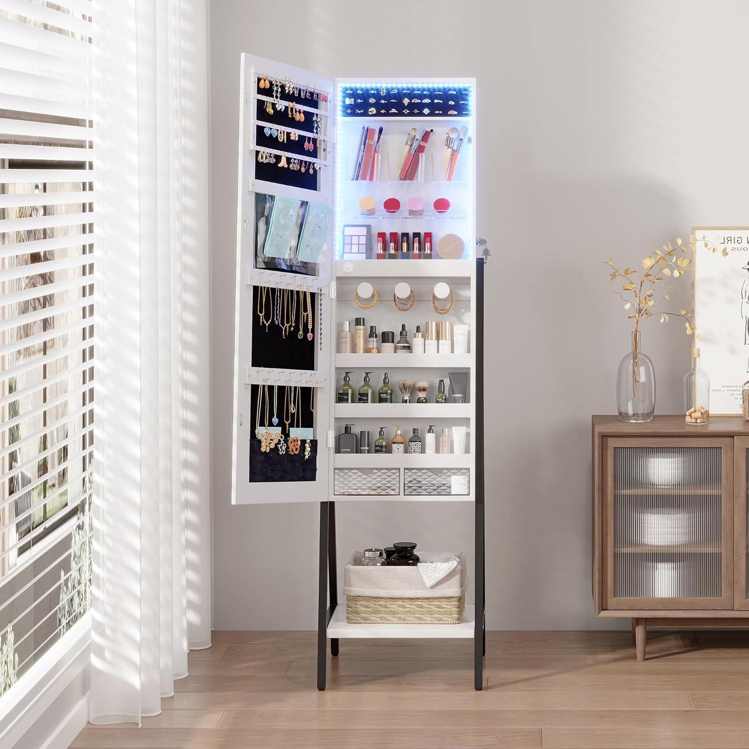 LVSOMT Jewelry Cabinet & Mirror: Stylish Storage with Mixed Reviews