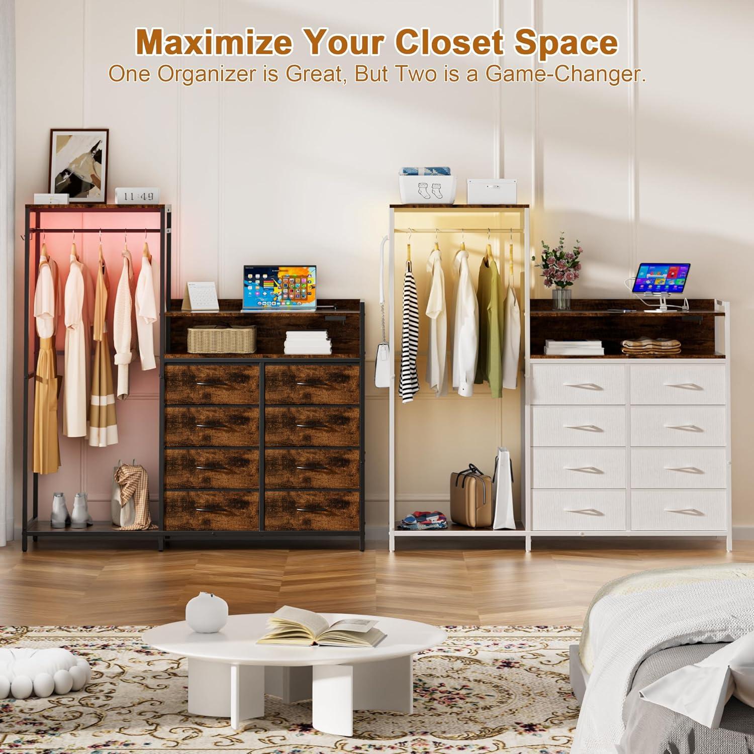 Maximizing Bedroom Storage: ⁣Exploring a Stylish Rack with Drawers‍ & LED Lights