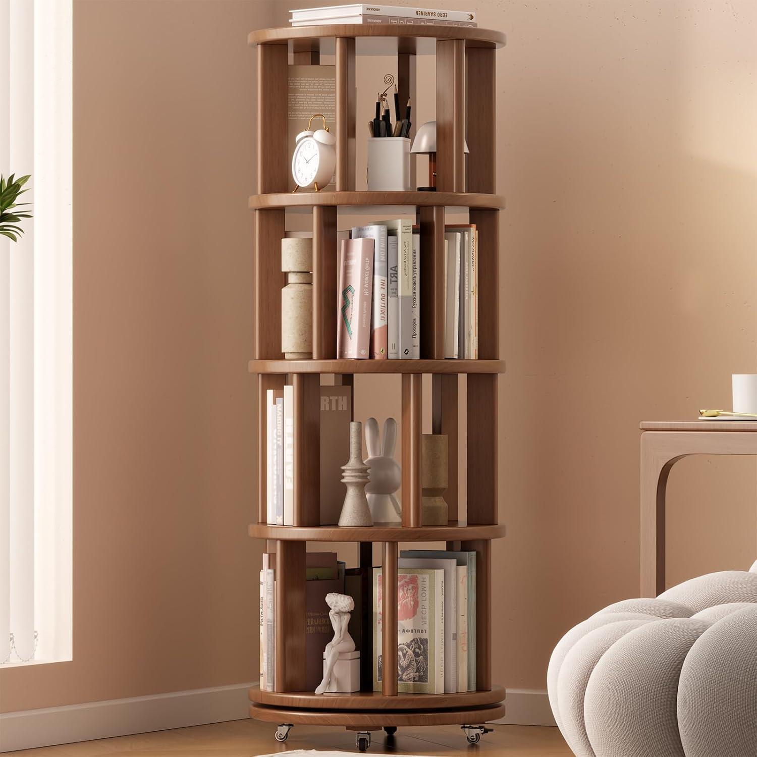 Maximizing Small Spaces With A 360 Rotating Solid Wood Bookshelf