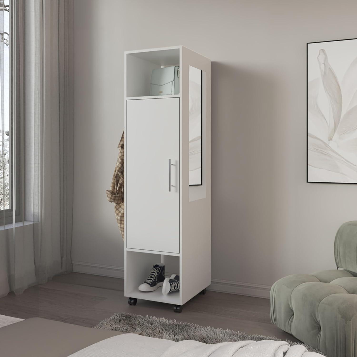 Maximizing Space And Style A Versatile White Armoire With Mirror And Wheels