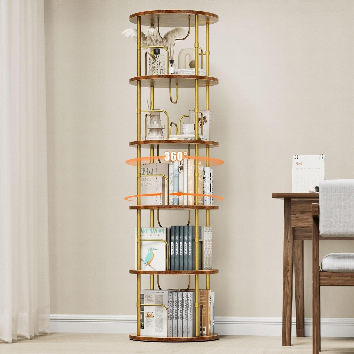 Maximizing Space And Style With A 360 Rotating 5 Tier Bookshelf 12