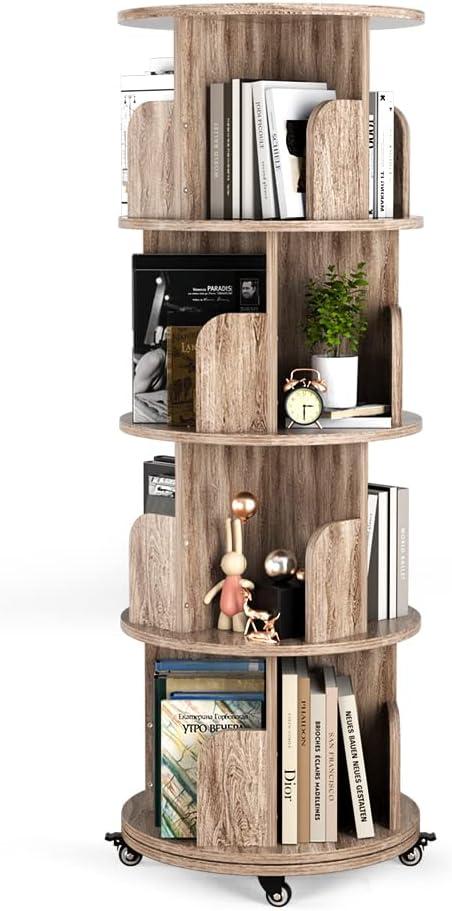 Maximizing Space And Style With A 360 Rotating Oak Grey Bookshelf