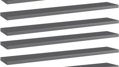 Maximizing Space With Sleek High Gloss Gray Engineered Wood Shelves