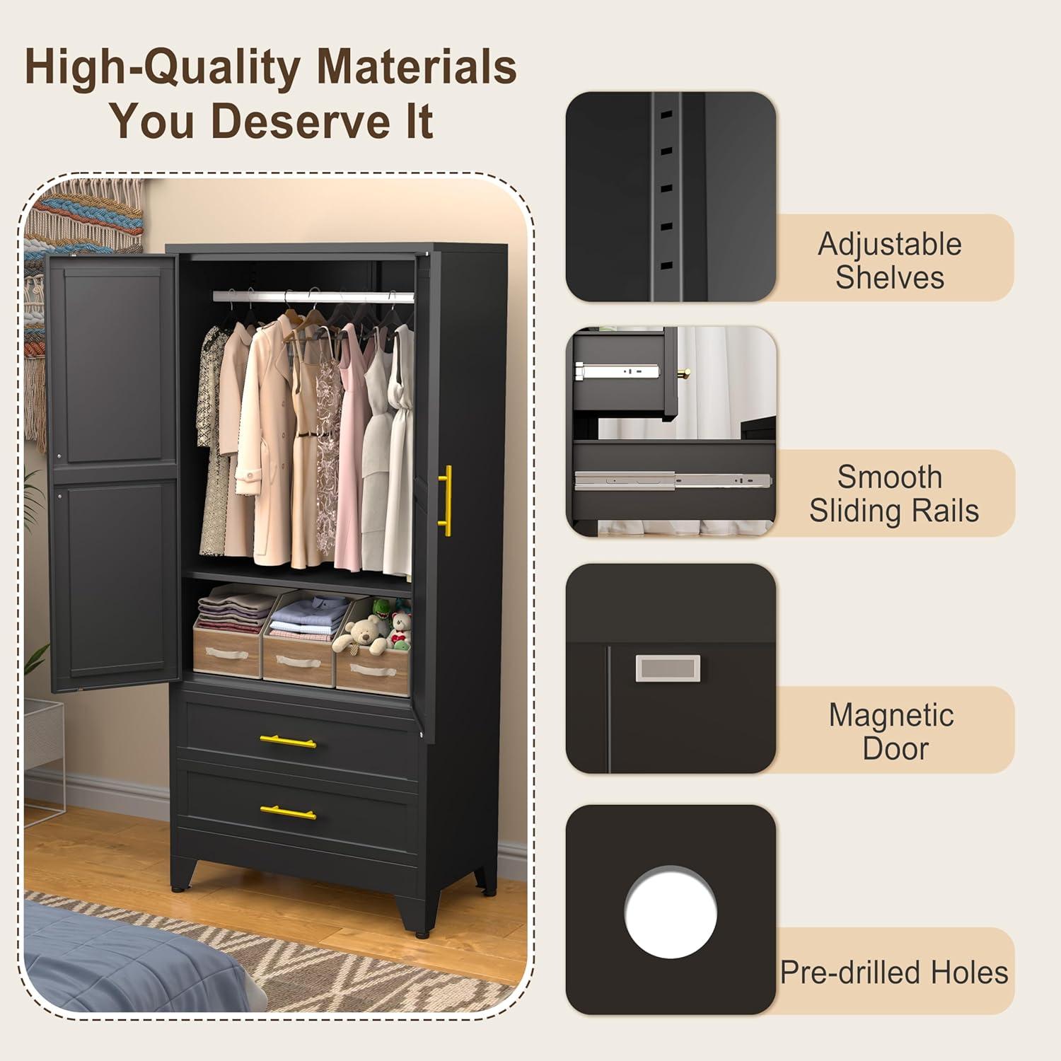 Metal Armoire 71'' Wardrobe Cabinet for your hallway