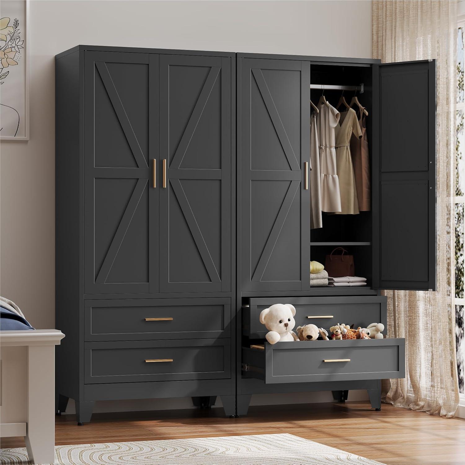 Metal Wardrobe Cabinet With Farmhouse Charm Storage That Fits Most Needs