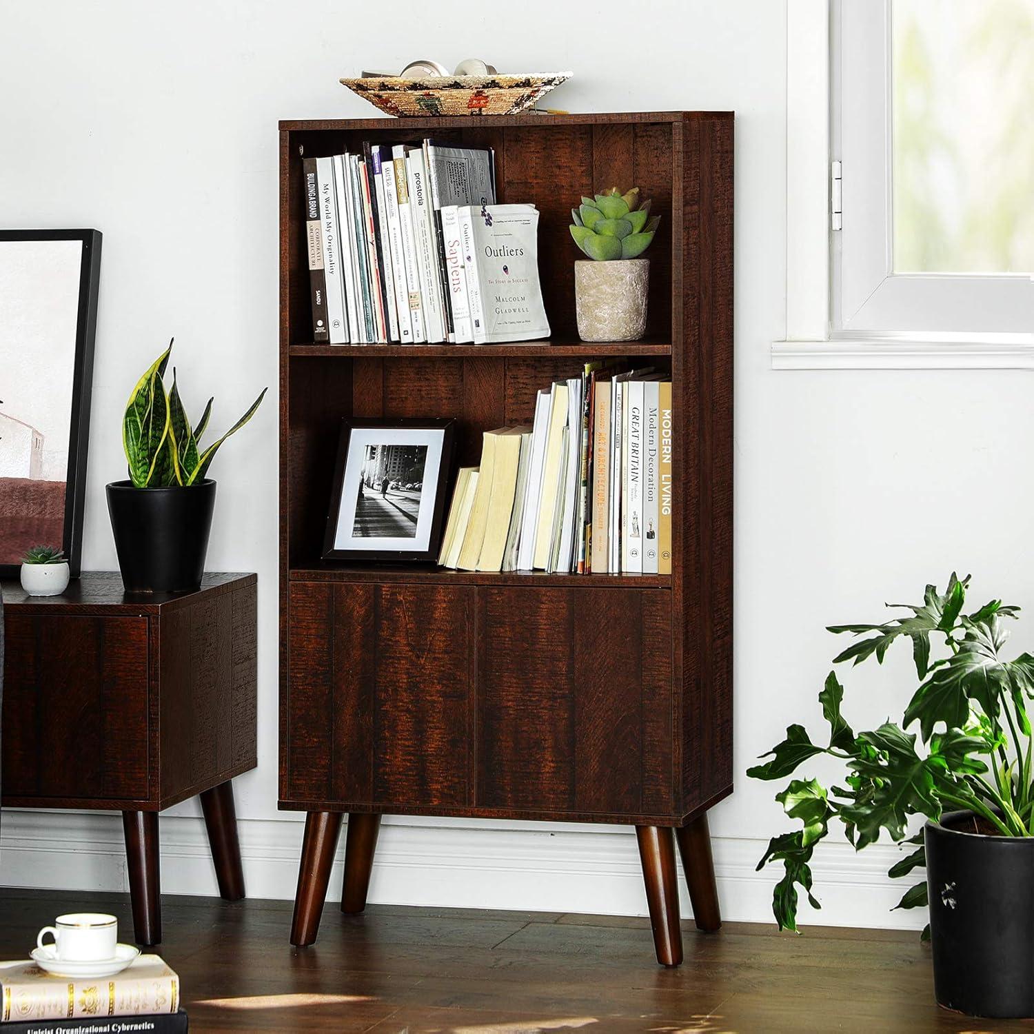 Rediscover Mid-Century charm with VASAGLE's walnut 2-Tier Bookcase