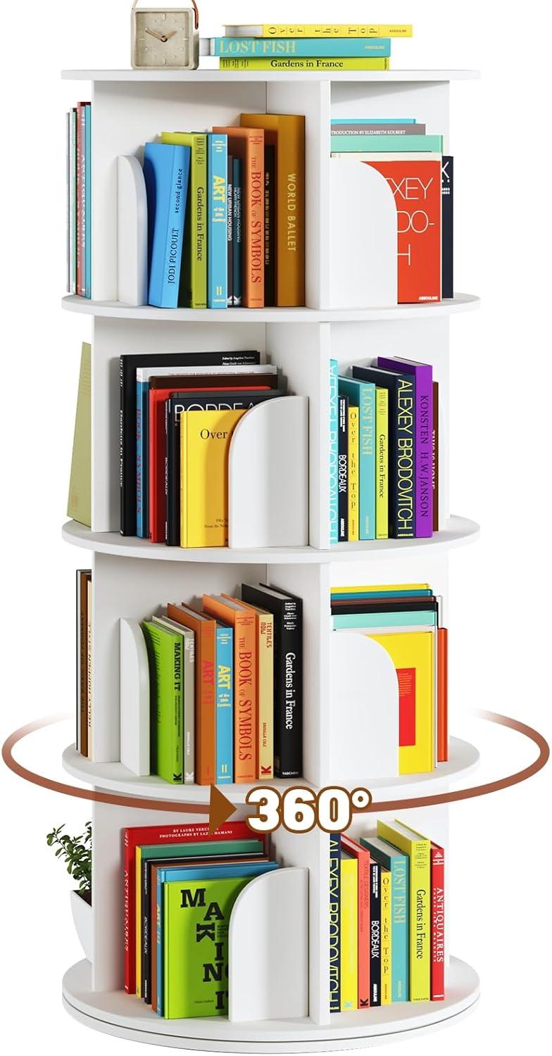 Space Saving 4 Tier Rotating Bookshelf Assembly And Storage Insights