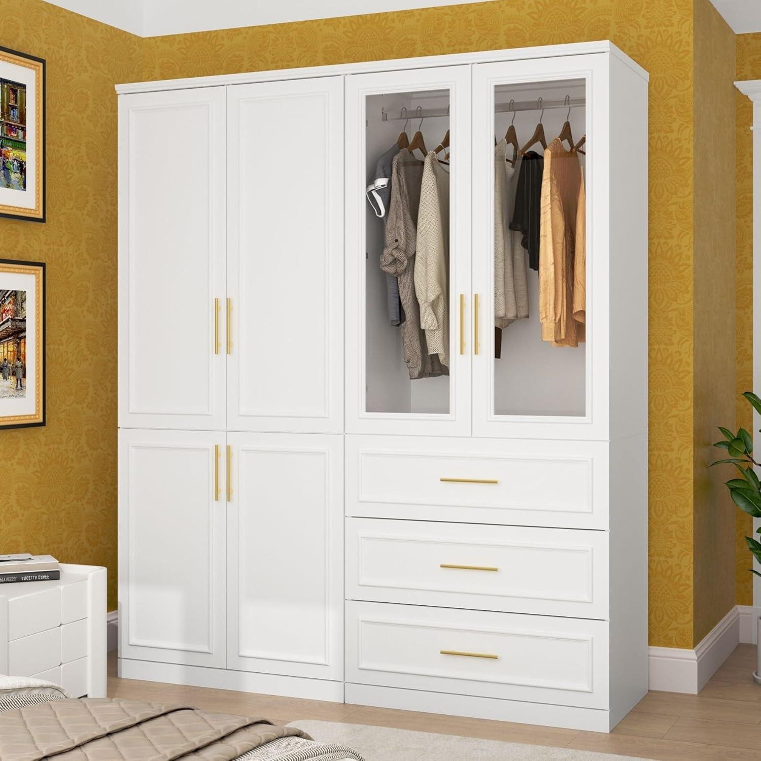 Spacious White Wardrobe With Glass Doors A Blend Of Style And Function
