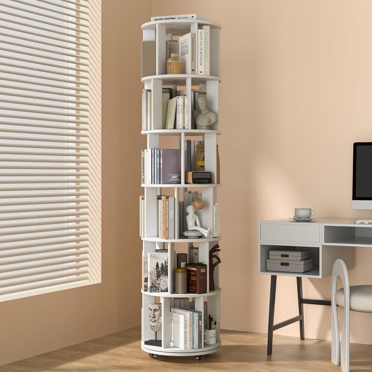 Spinning Style And Space Exploring A Sleek 6 Tier Wood Bookshelf