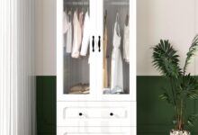 Stylish And Space Saving White Armoire With Mirror And Drawers