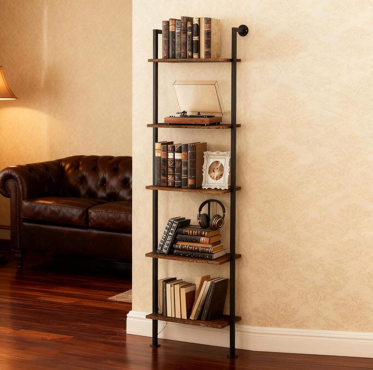 5-Tier Bookshelf Solid Wood Ladder Shelf – for your space