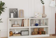 Blini White Double Wide Wood Bookshelf Framing A Study Nook