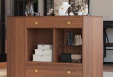 Closet Storage Walnut Vanity Island Framing A Dressing Zone