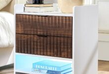 Fluted Farmhouse Nightstand And Charging Hub That Softly Illuminates