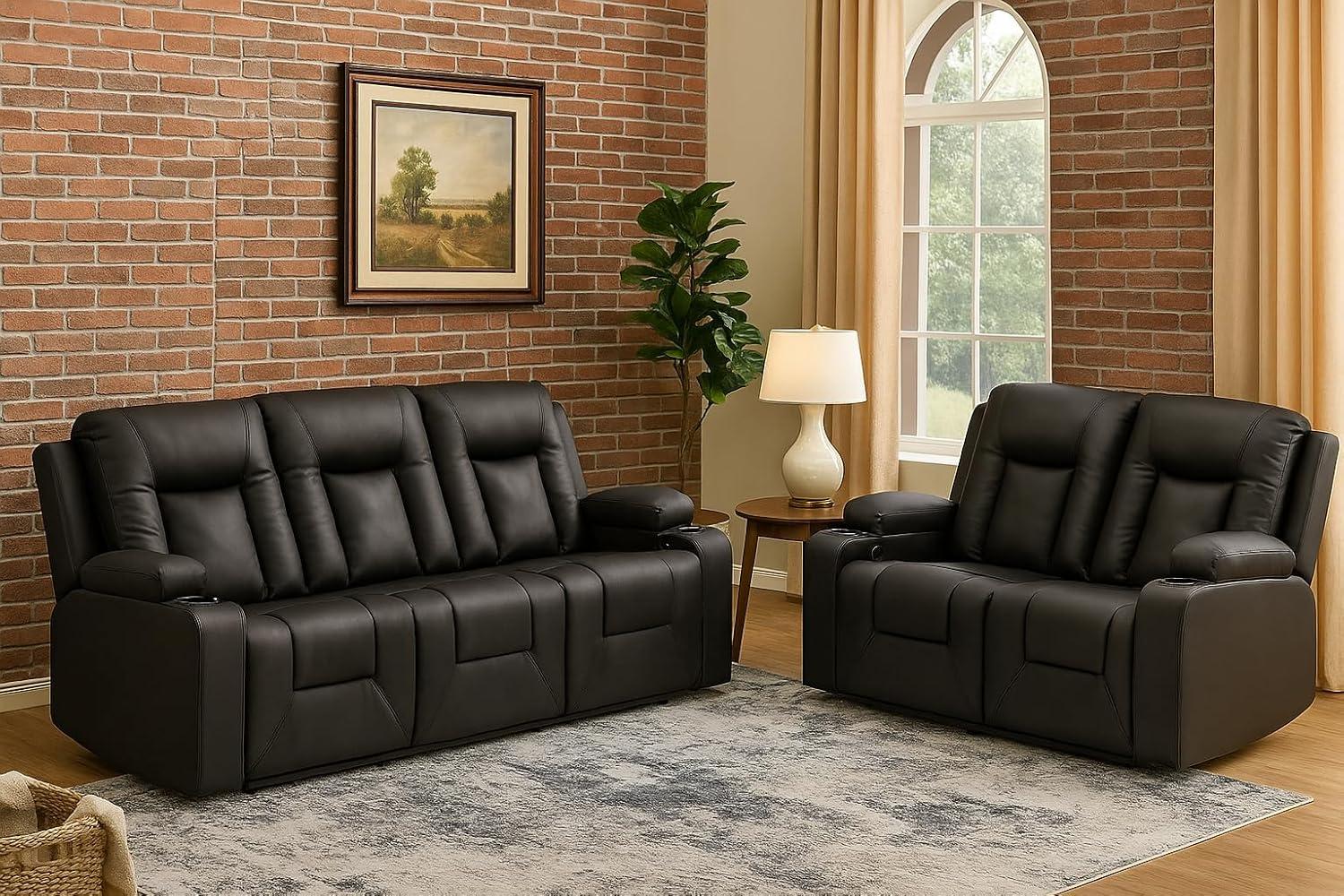 Lucklife Black Leather Recliner Sofa Grounds The Living Room