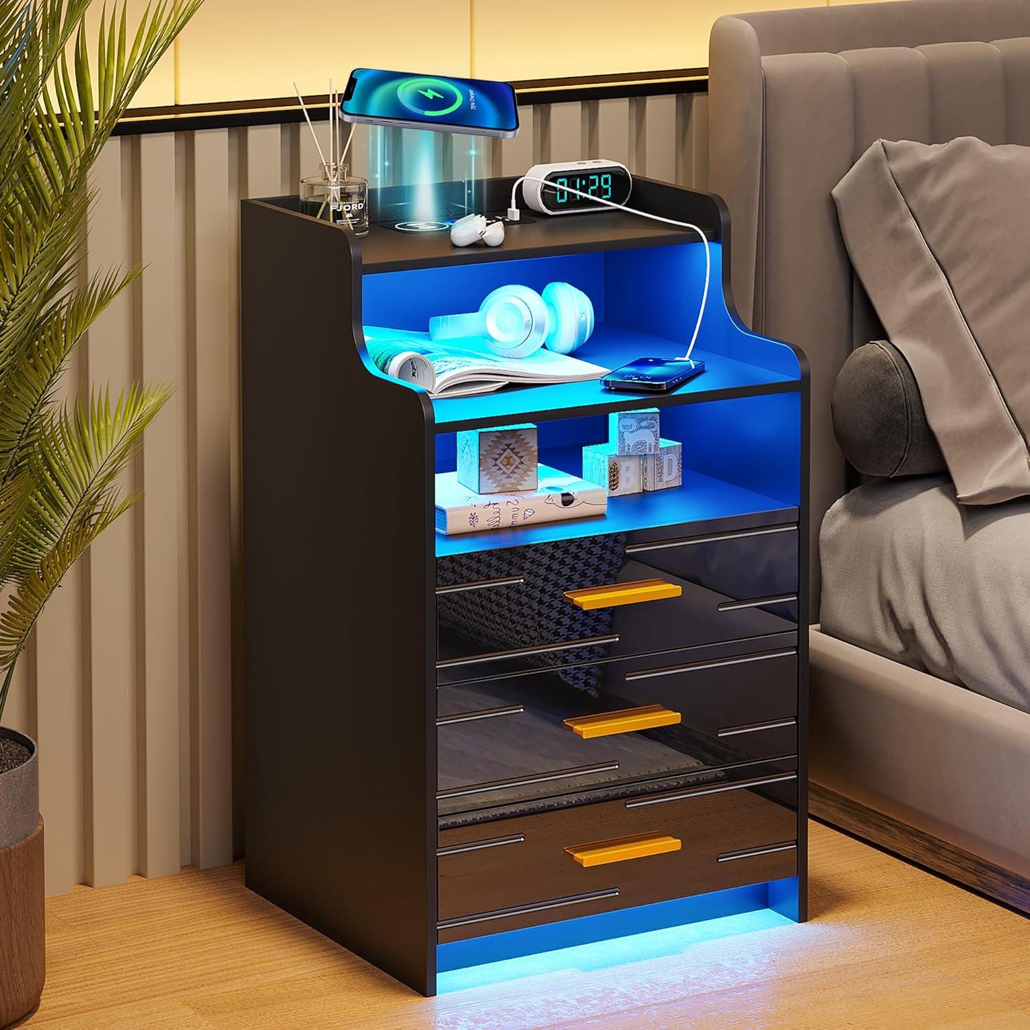 Lvifur Night Stand with Charging Station for your bedside