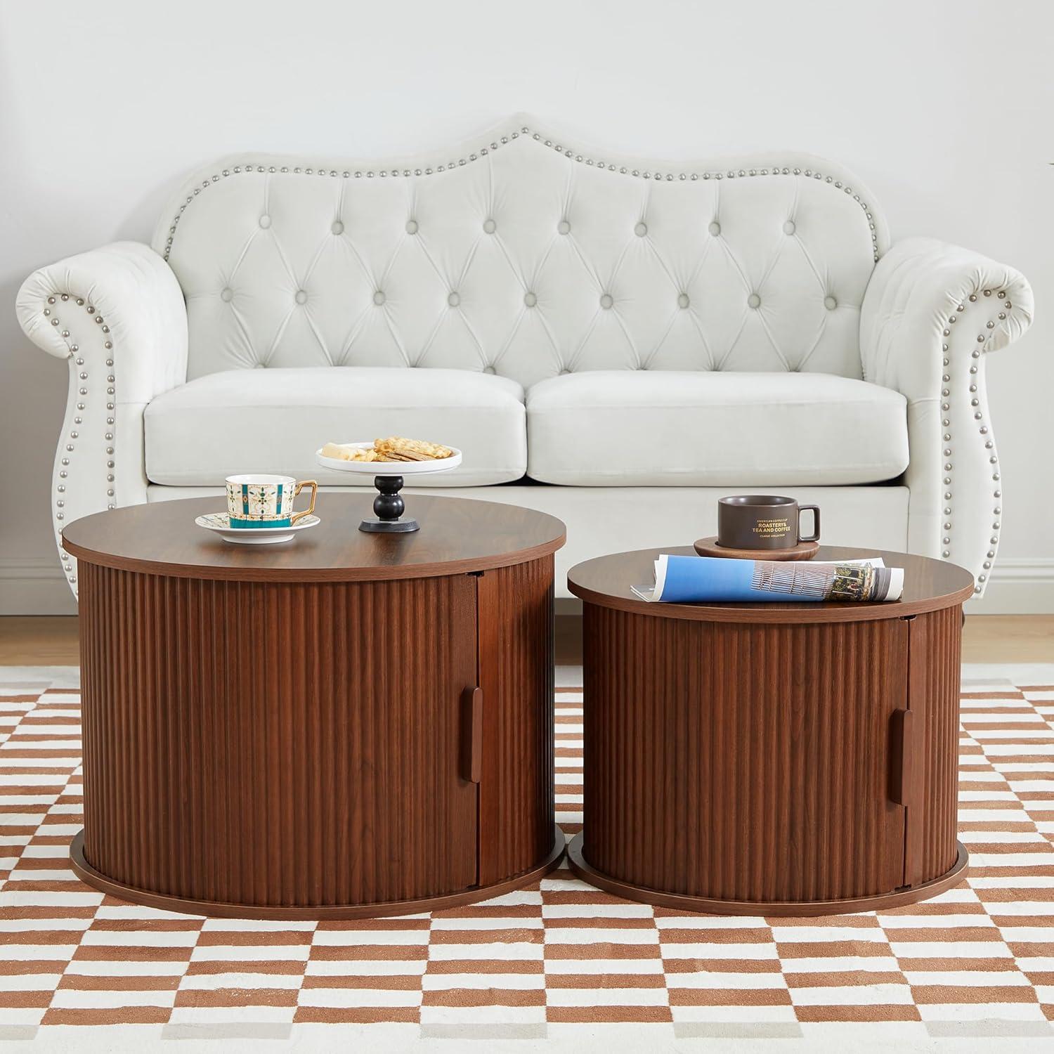 Walnut Modern Round Coffee Table Set Fits Your Small Sofa