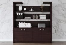 Zuri Madison Bookcase In Dark Walnut Framing An Office Wall