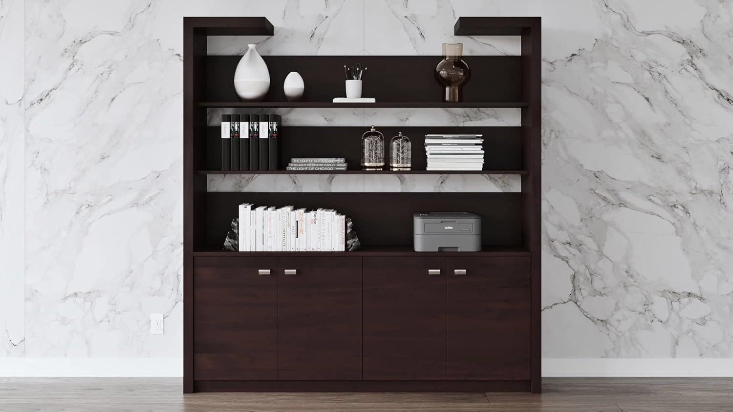 Zuri Madison Bookcase In Dark Walnut Framing An Office Wall