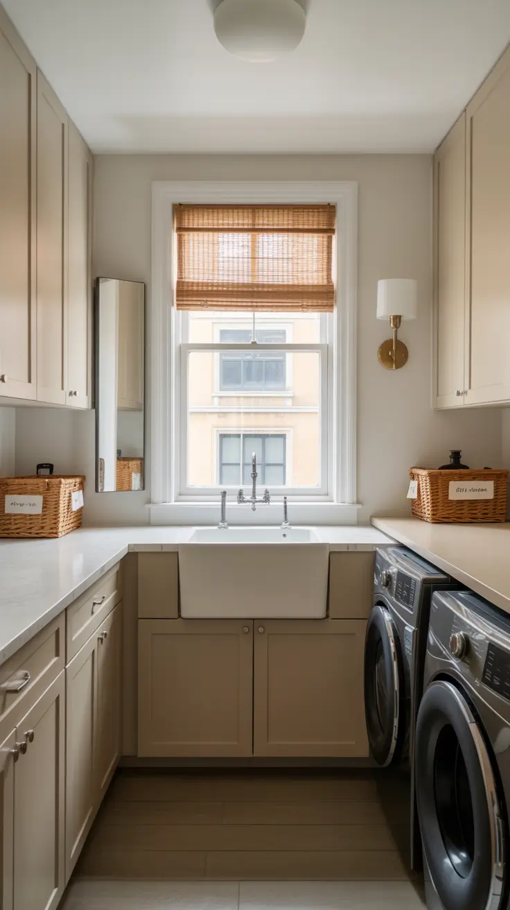 Window with Linen Shade in Laundry Room