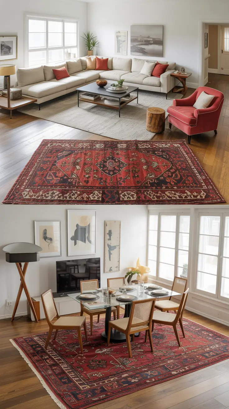 Multiple Rugs in Living Rooms