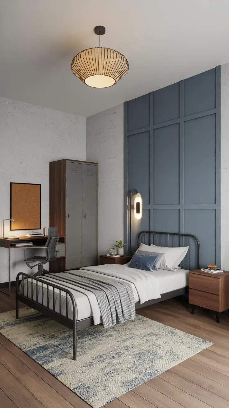 Black Metal Bed Frame in Boys Bedroom