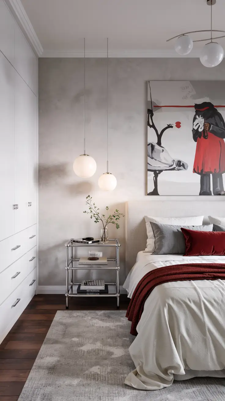 Silver White Red Small Bedroom Ideas