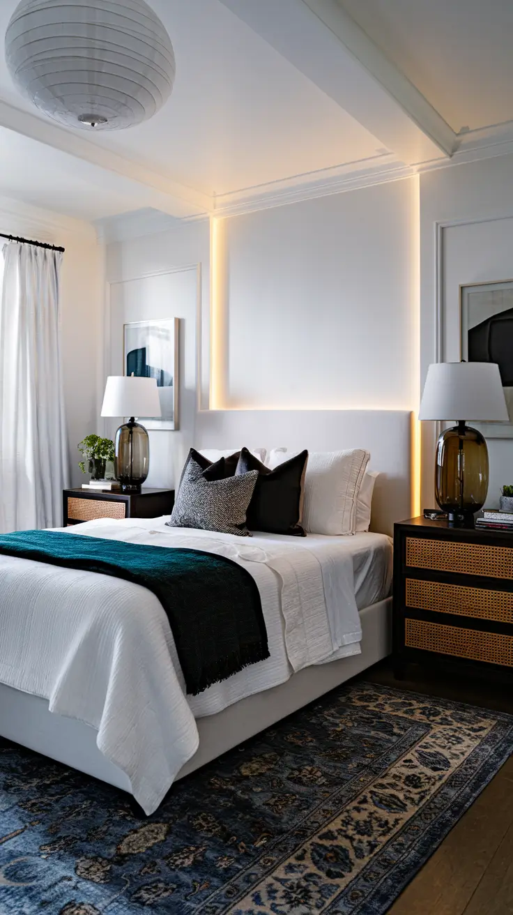 White Walls Moody Bedroom