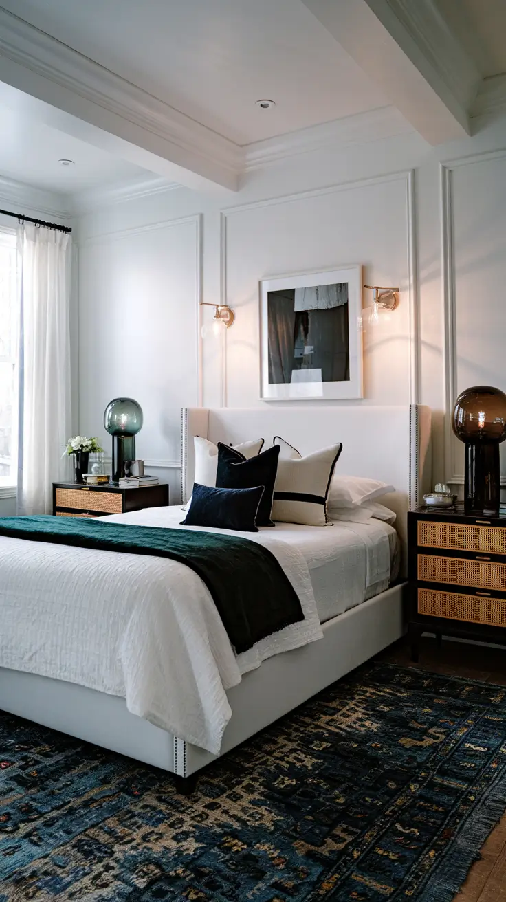 White Walls Moody Bedroom