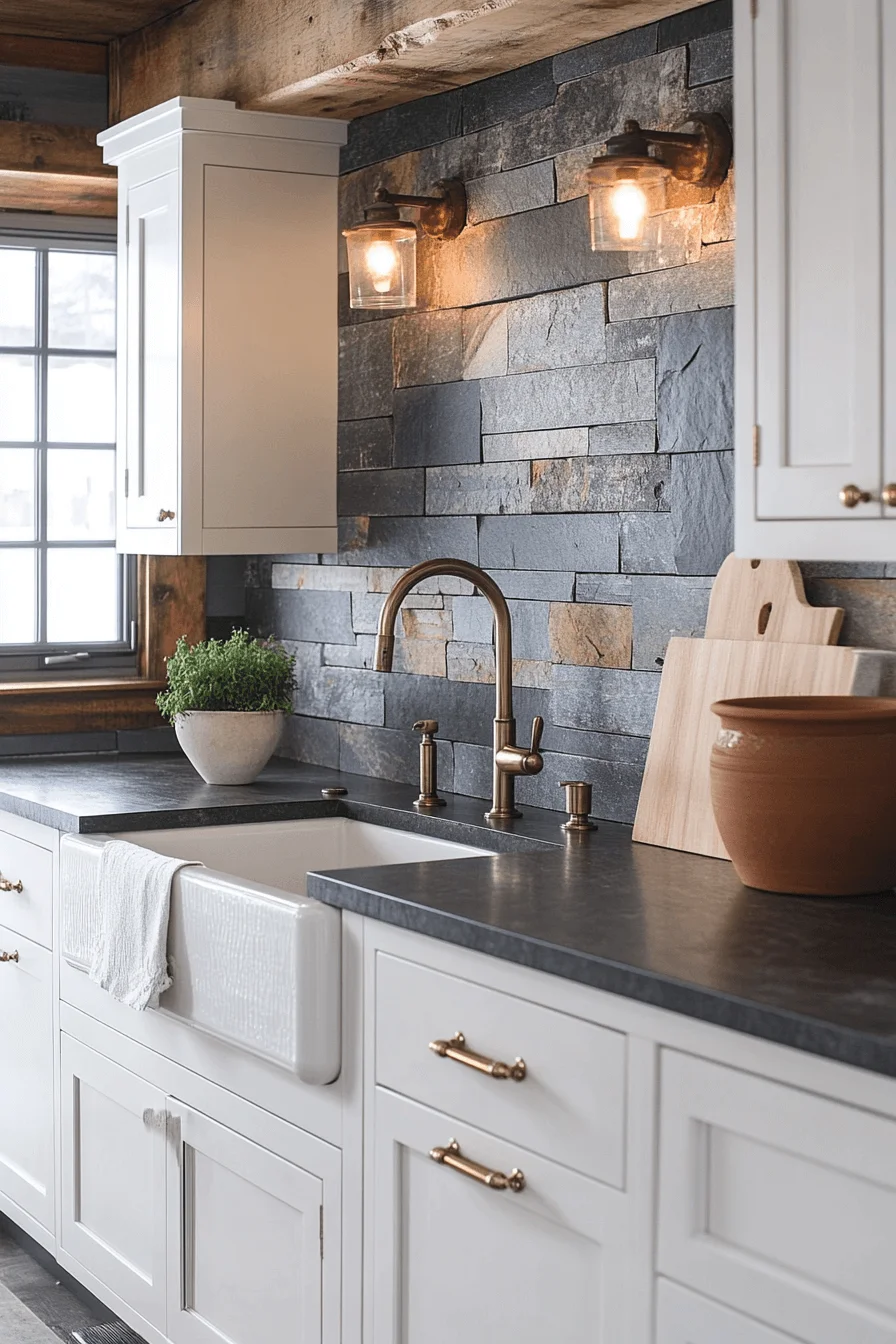 stone backsplash kitchen