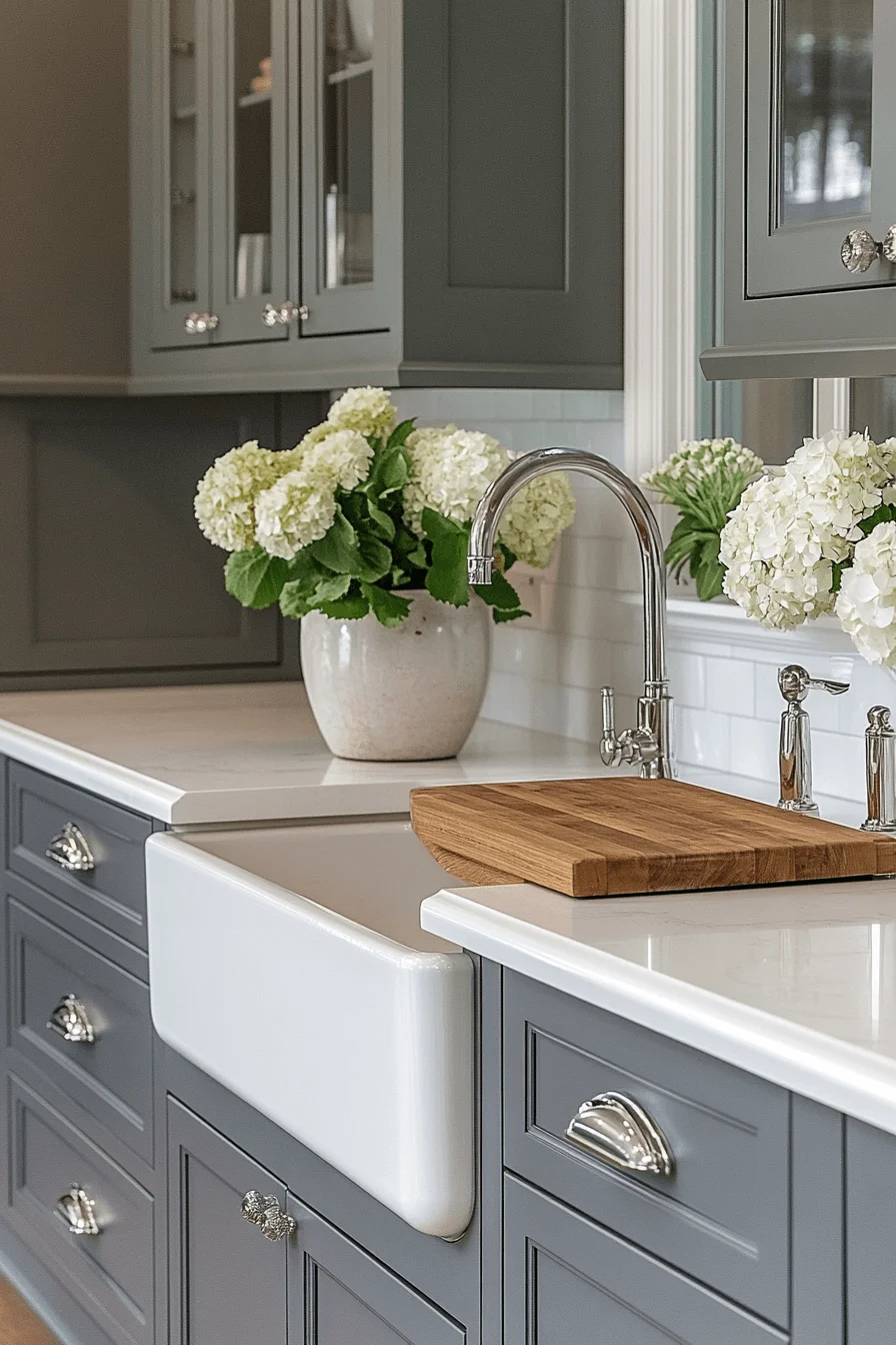 grey and white kitchen cabinets
