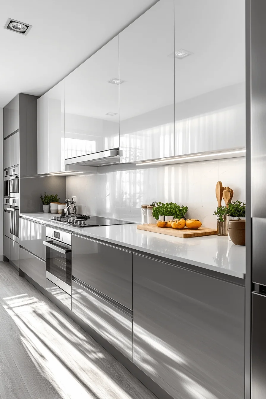 grey and white kitchen cabinets