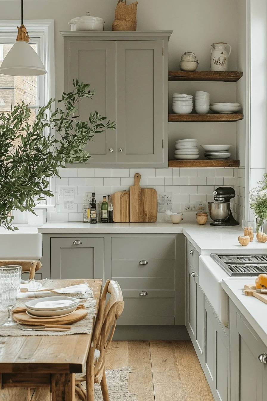 grey and white kitchen cabinets