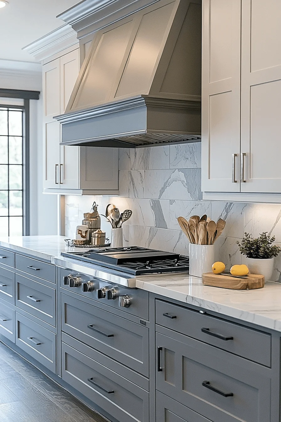 grey and white kitchen cabinets