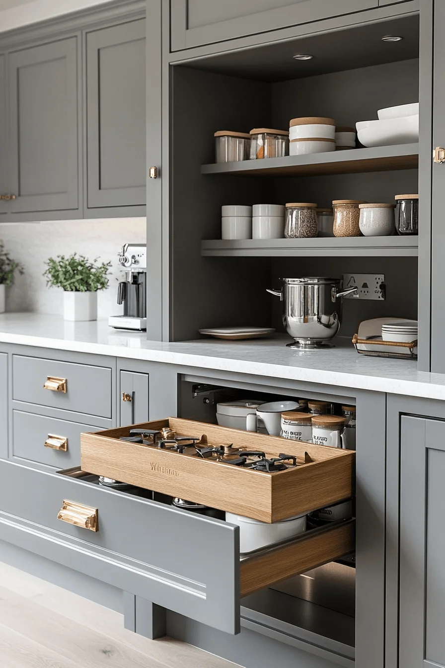 grey and white kitchen cabinets