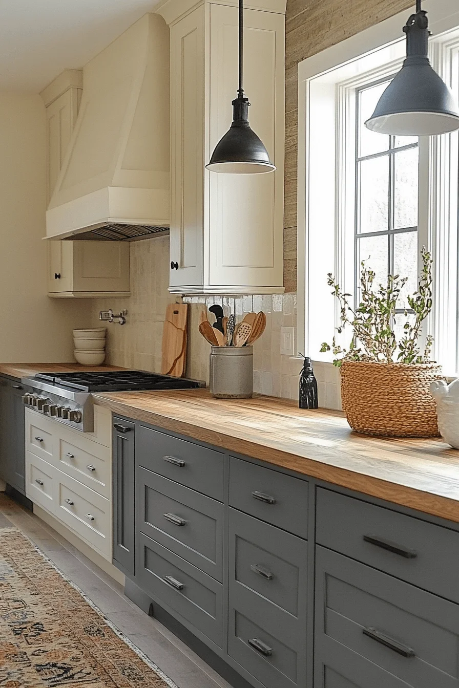 grey and white kitchen cabinets