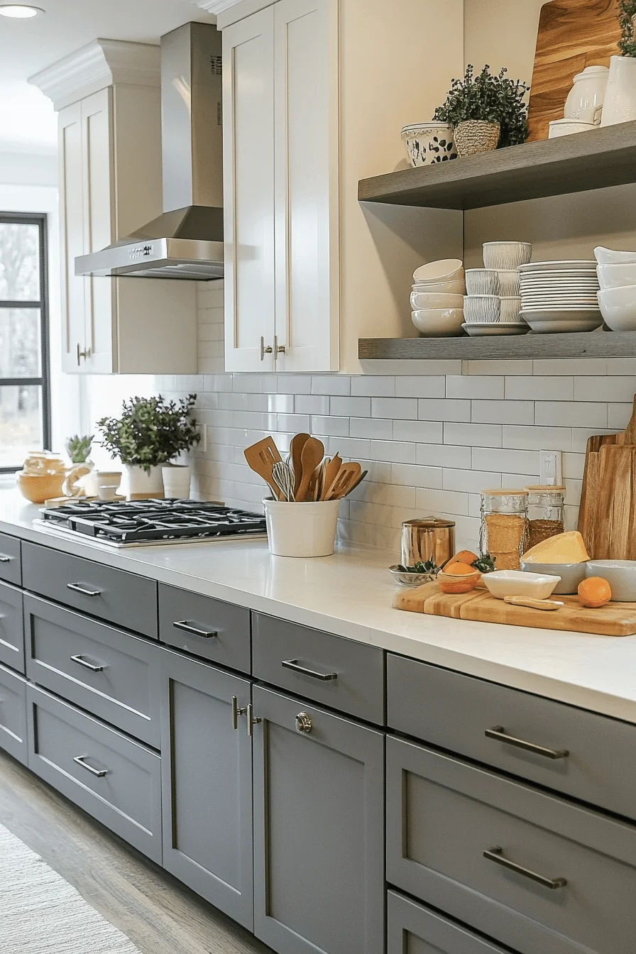 grey and white kitchen cabinets