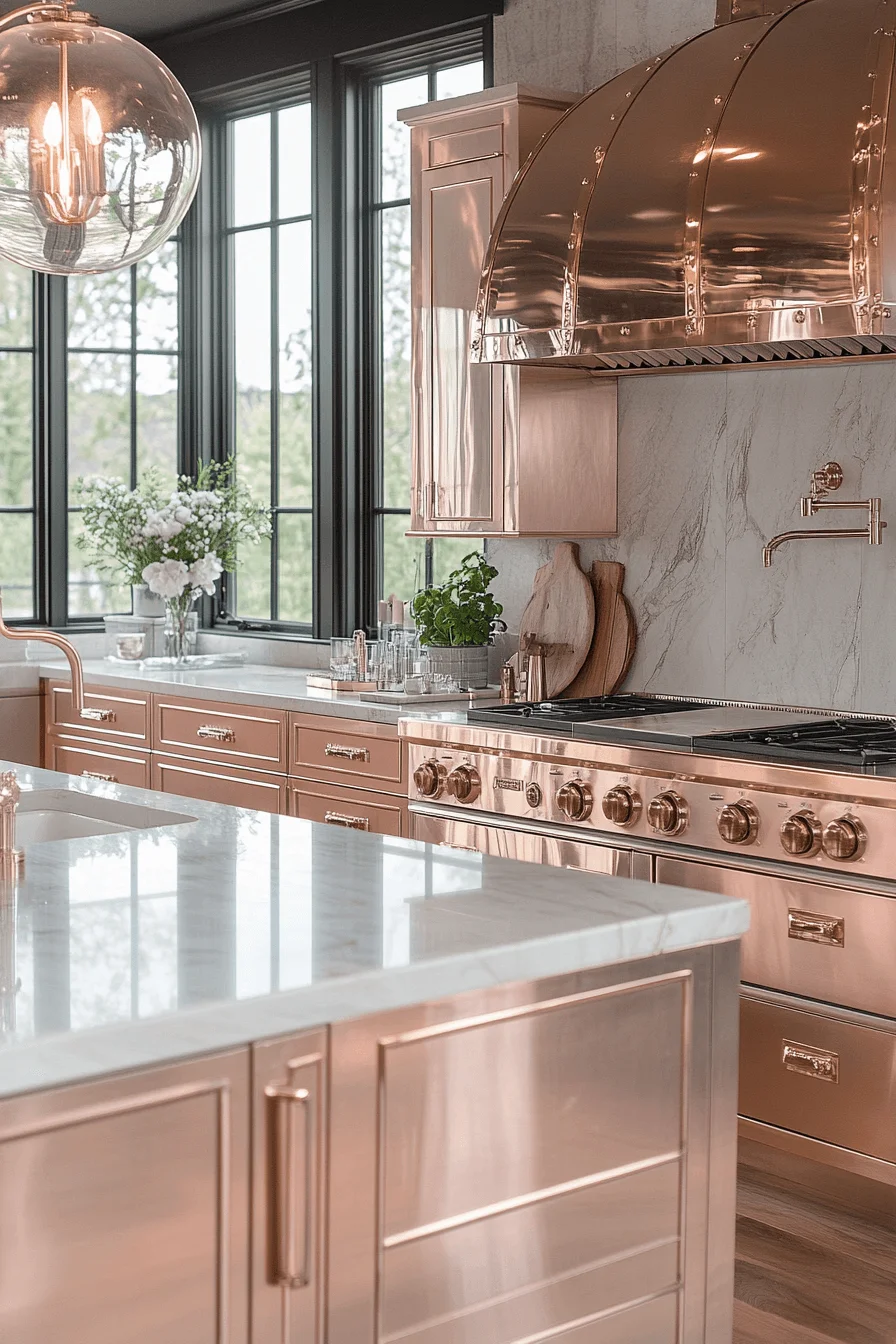 rose gold kitchen cabinets