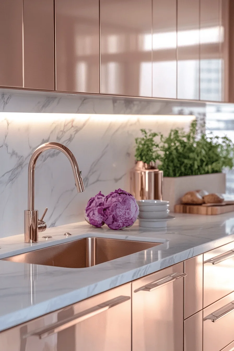 rose gold kitchen cabinets
