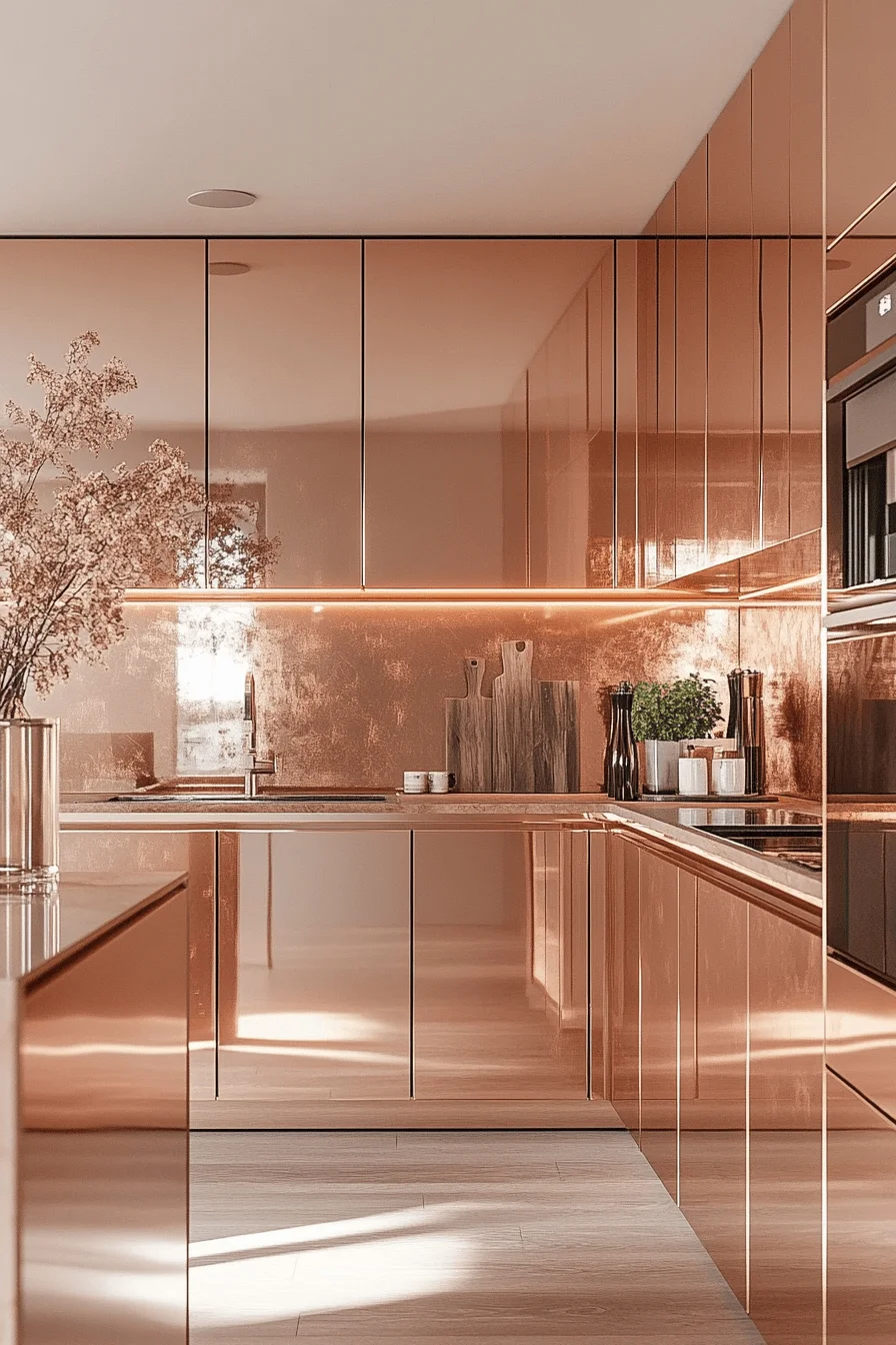rose gold kitchen cabinets