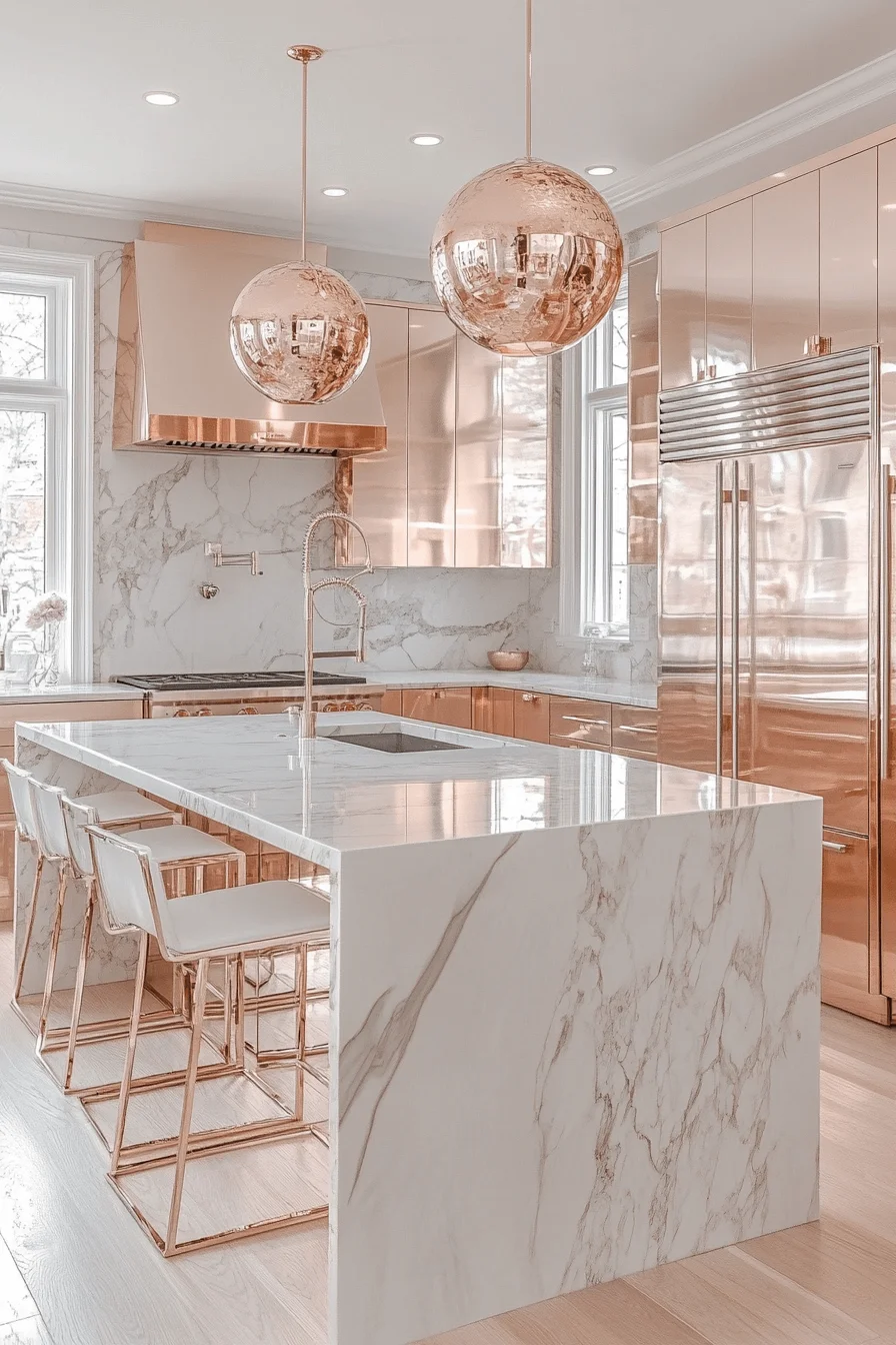 rose gold kitchen cabinets